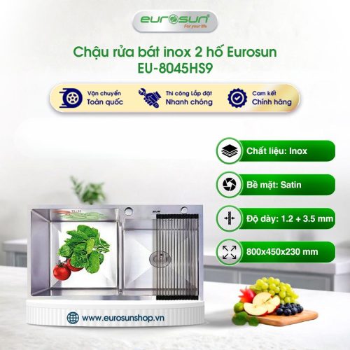 Chậu rửa bát inox 2 hố Eurosun EU-8045HS9