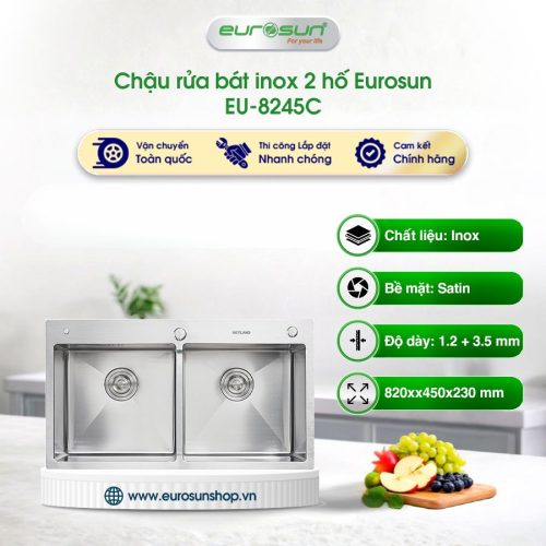 Chậu rửa bát inox 2 hố Eurosun HANDMADE SKYLAND EU-8245C