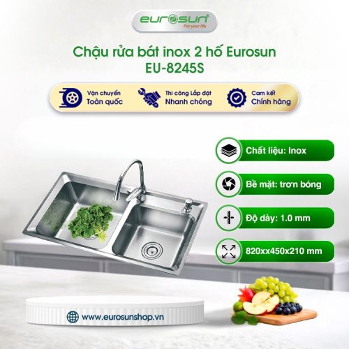 Chậu rửa bát inox 2 hố Eurosun EU-8245S