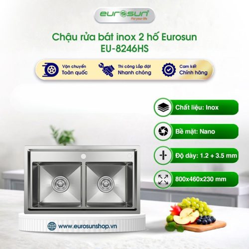 Chậu rửa bát inox 2 hố Eurosun HANDMADE SKYLAND EU-8246HS