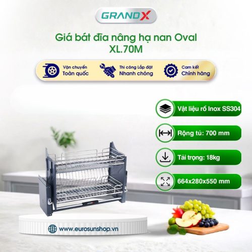 Giá bát đĩa nâng hạ nan Oval SUS304 Grandx XL.70M