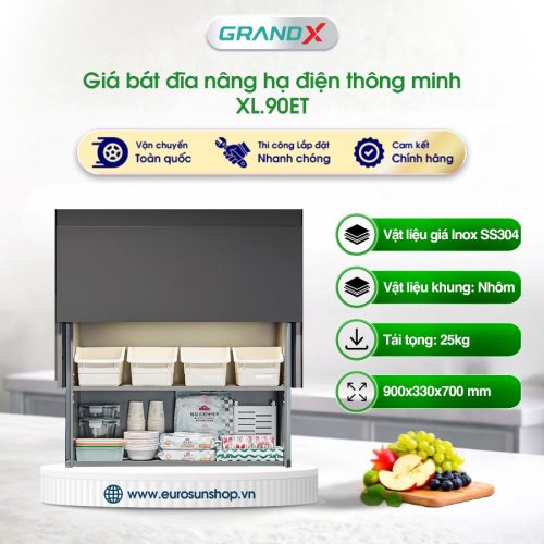 Giá gia vị nâng hạ điện thông minh Grandx Titanium XL.90ET