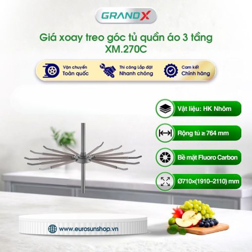 Kệ xoay góc tủ quần áo 270 độ 3 tầng GrandX XM.270C
