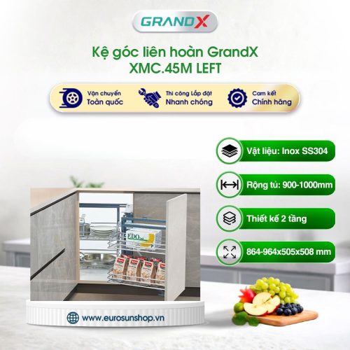 Kệ góc liên hoàn Nan Oval SUS304 GrandX XMC.45M LEFT