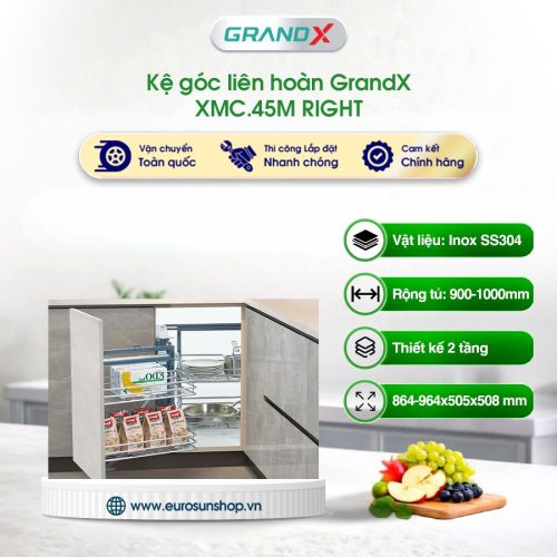 Kệ góc liên hoàn Nan Oval SUS304 GrandX XMC.45M RIGHT