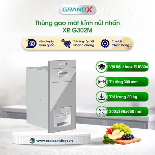 Thùng gạo mặt kính nút nhấn Grandx XR.G302M